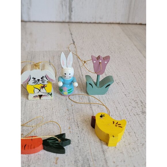 Vintage mini flower carrot chick ornament rabbit Easter Bunny wooden ornament xm - Picture 4 of 7